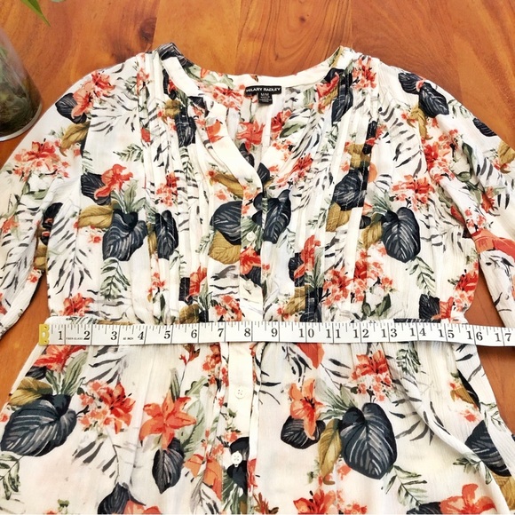 Hilary Radley Floral Tropical Pattern Boho Festival Button Down Shirt Blouse. - Picture 12 of 16